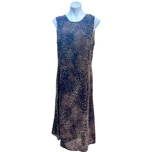 Louben Leopard Print Brown Sleeveless Midi Dress Women’s Size 14 Y2K Elegant